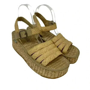 Skechers Size 9 Espadrille Wedge Sandals Ankle Strap Open Toe Platform Straw